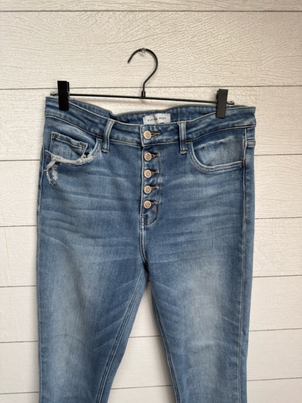 Flying Monkey High Rise Button Fly Distressed Raw Hem Skinny Jeans Size 30/10 - Picture 7 of 11